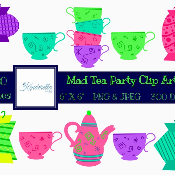 10 Mad Tea Party Clip Art | Alice In Wonderland | PNG & JPEG | Hand Drawn | Magic Kingdom | Digital Download | Inspired