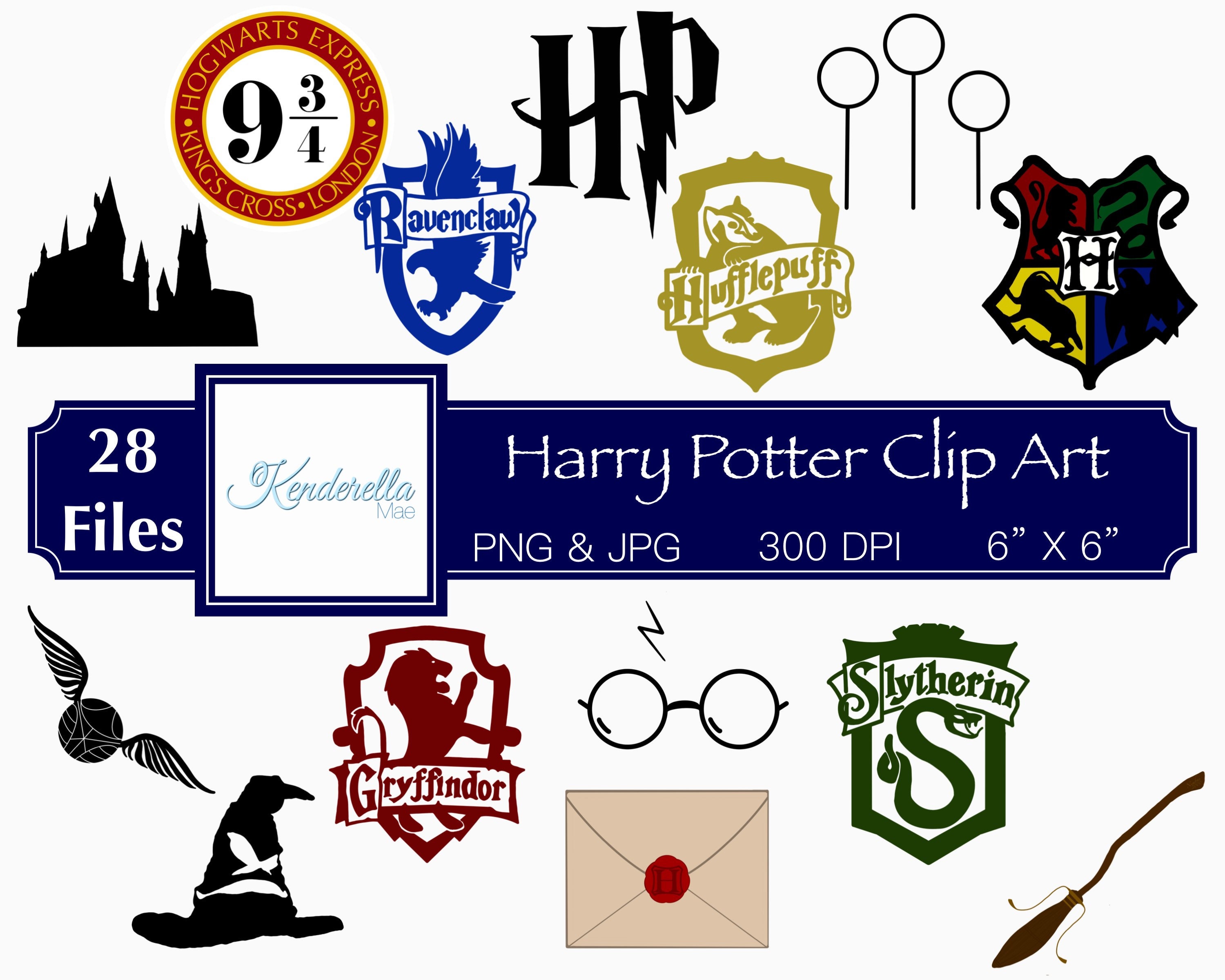 28 HP Hogwarts Clip Art PNG & JPG Hand Drawn Digital Download Inspired ...