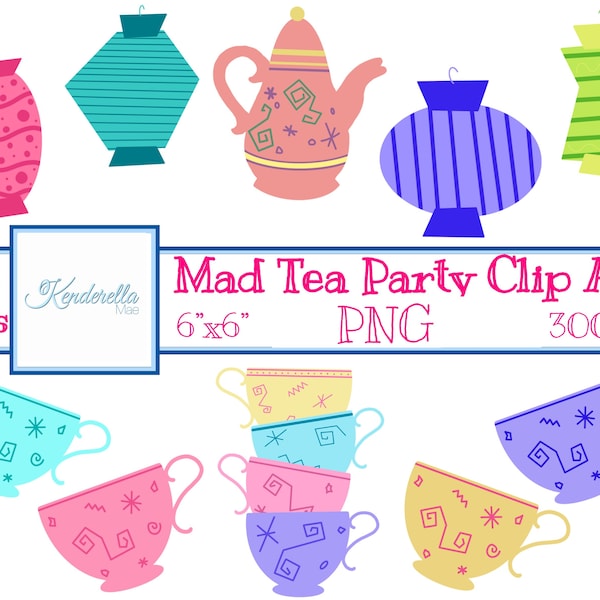 10 Mad Tea Party Clip Art | Alice In Wonderland | PNG | Hand Drawn | Magic Kingdom | Digital Download | Inspired