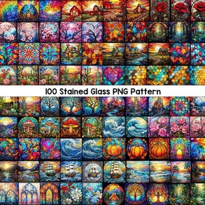 100 Stained Glass Sublimation Bundle, Stained Glass Pattern, Faux Stained Glass, Stained Glass PNG, Digital Paper, Stain Glass Paper