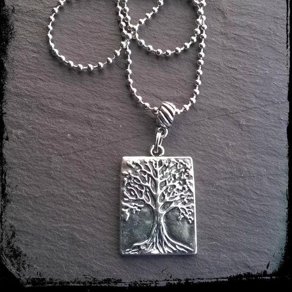 Tree of life plaque pendant on ball chain, druid, Wiccan, pagan, eco, woodland