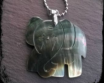 Shell elephant pendant on ball chain, hippy, bohemian