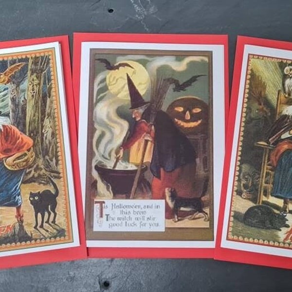 Wise women witches Halloween cards, Samhain, All Hallow's Eve, vintage style, choose 1 or pack of 3