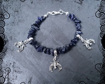 Blue goldstone bats charm bracelet, nature, Halloween