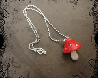 Toadstool mushroom necklace, fly agaric pendant, jewellery, nature