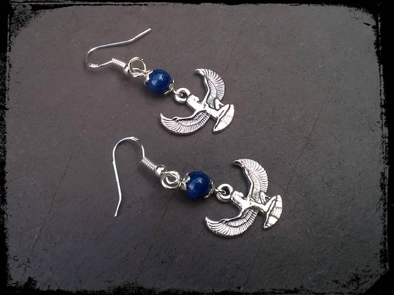 Isis And Lapis Lazuli Drop Earrings Winged Egyptian Goddess - Lapis Lazuli Pendant Of Isis Isis And Lapis Lazuli Drop Earrings Winged Egyptian Goddess - Lapis Lazuli Pendant Of Isis