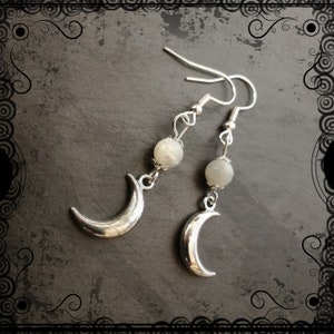 Crescent moon and mother of pearl earrings, moon goddess, Wiccan, pagan