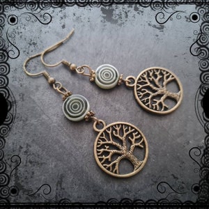 Bronze tree of life, spiral of life dangle earrings, spiritual jewellery, pagan