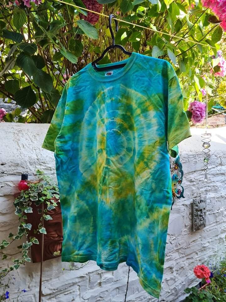 Bright Yellow and Turquoise Tie Dye T-shirt, Hippy, Festival