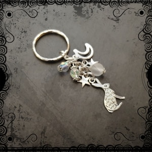 Magical hare, moon & stars keychain key ring, pagan, totem, witch, faery
