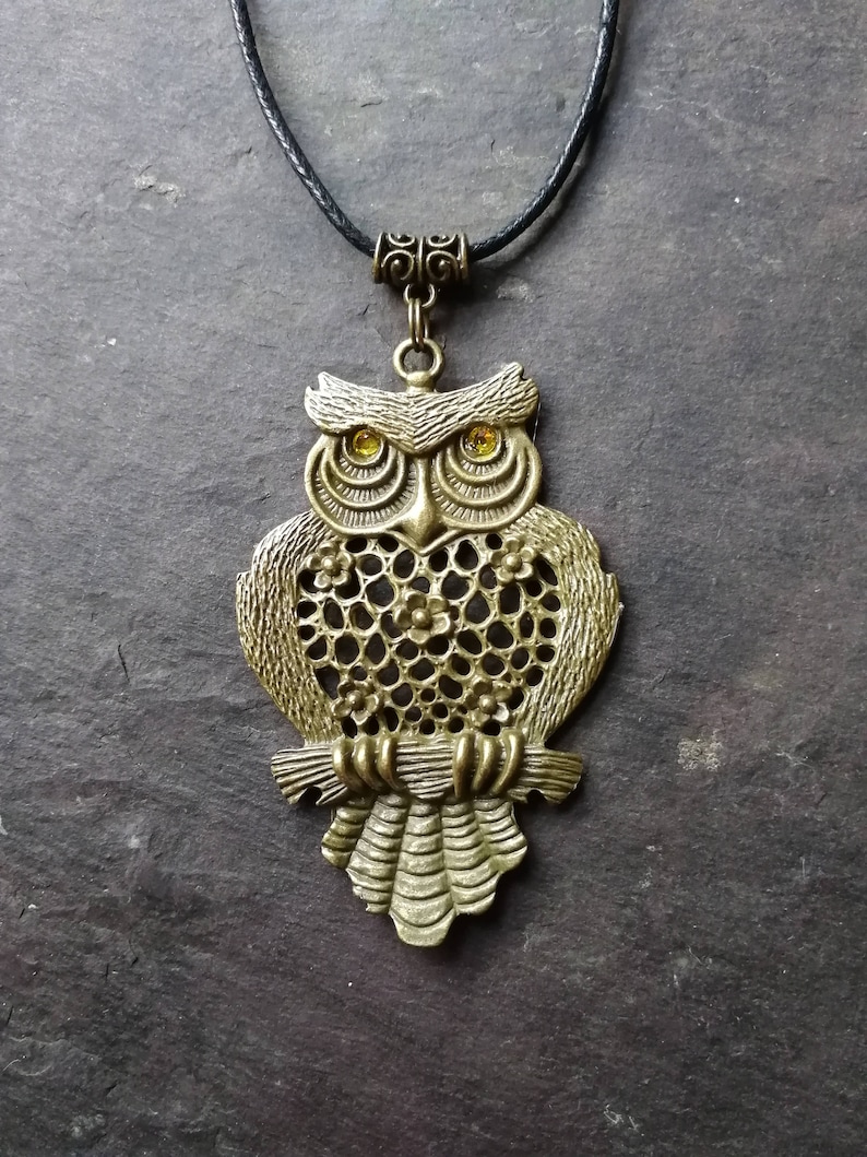pagan on a cord myth golden eyes witchy totem Bronze Owl Blodeuwedd pendant
