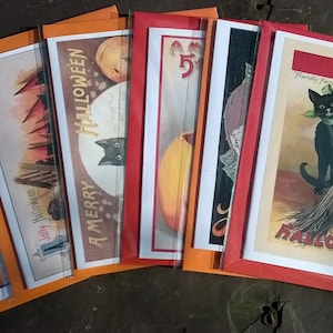 Cartes d'Halloween chats de sorcières, lot de 6 cartes différentes, Samhain, style vintage, carte All Hallows Eve Royaume-Uni