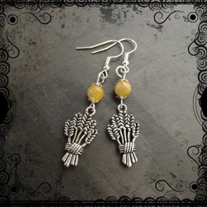 Wheat sheaf earrings with yellow jade, Demeter, goddess, Mabon, harvest. ,925 wires image 2