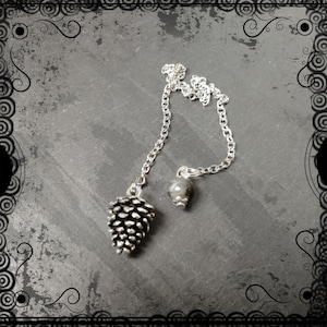 Pine cone dowsing pendulum with black moonstone, wood witch, hedge witch, divining