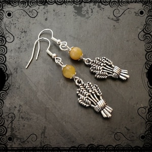 Wheat sheaf earrings with yellow jade, Demeter, goddess, Mabon, harvest. ,925 wires image 1