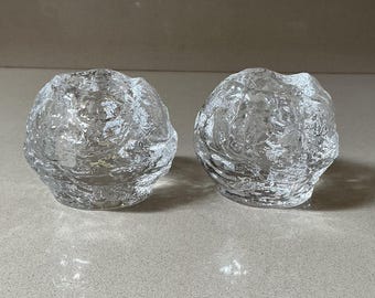 Set of 2 Kosta Boda Ice Snowball Votive Candle Holders
