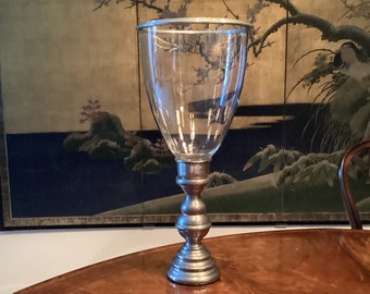 Arte Italica Giovanna Medium Fluted Pewter & Glass Hurricane Candle Holder