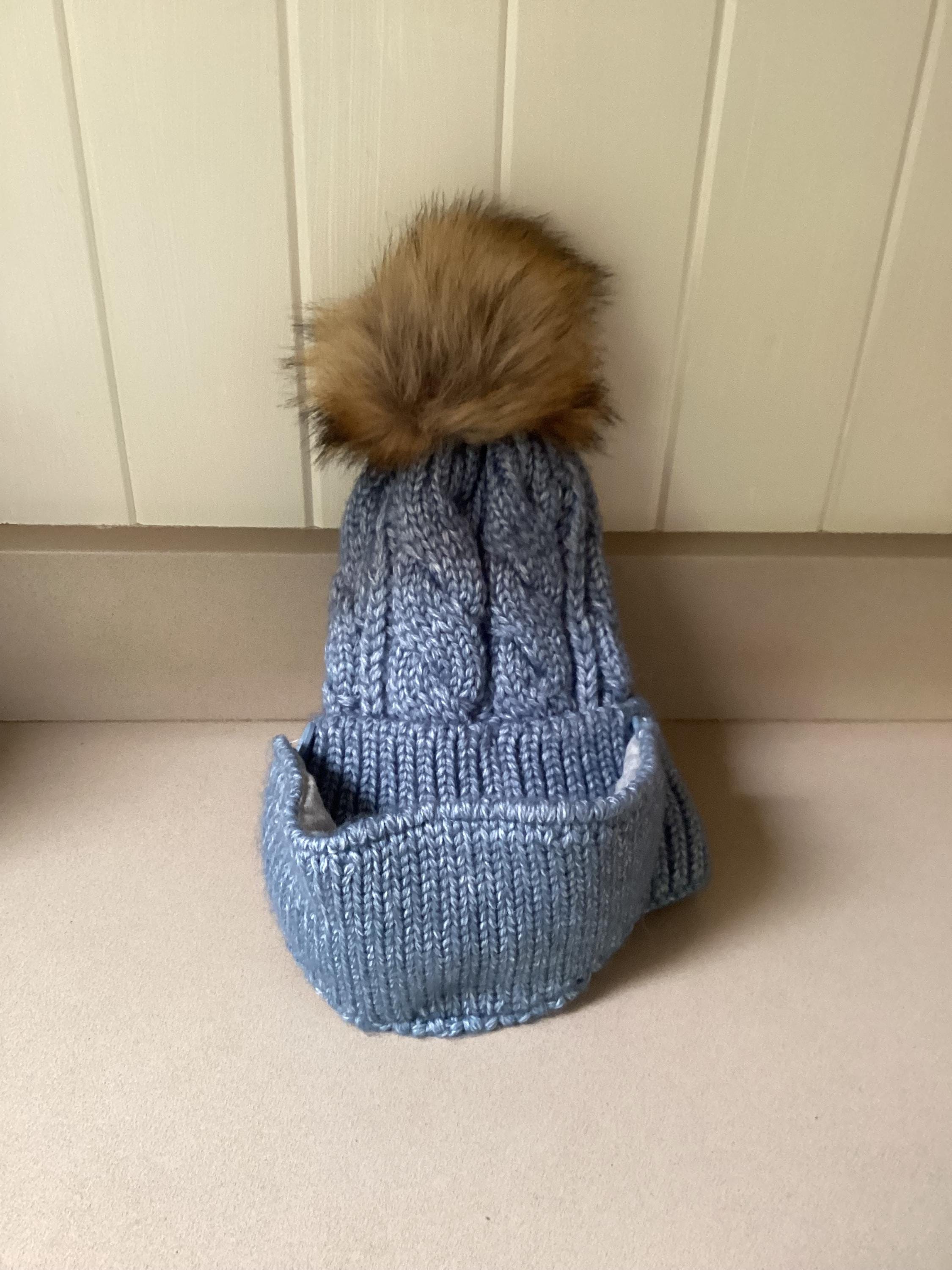 Anthropologie Norah Pom Beanie + Detachable Face Mask Blue 