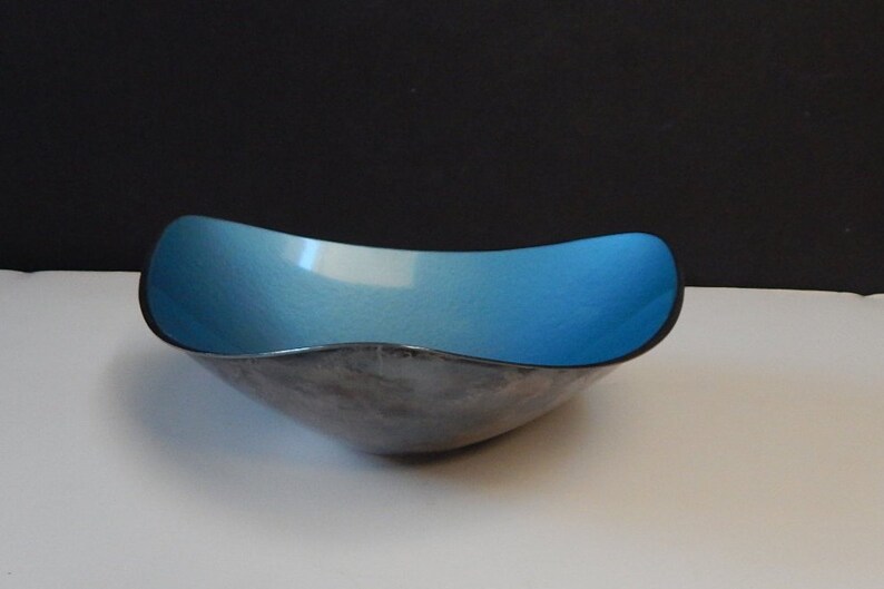 Reed and Barton Blue Enamel Silverplate Bowl 251 Tricorner