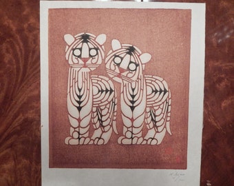 Inagaki Toshjiro Tigers Original Woodblock Print