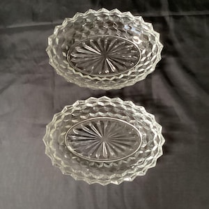 Set of 2 Fostoria American Cubist Clear 10” Oval Vegetable Bowls Relish