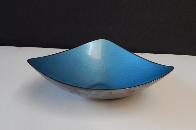Reed and Barton Blue Enamel Silverplate Bowl 251 Tricorner