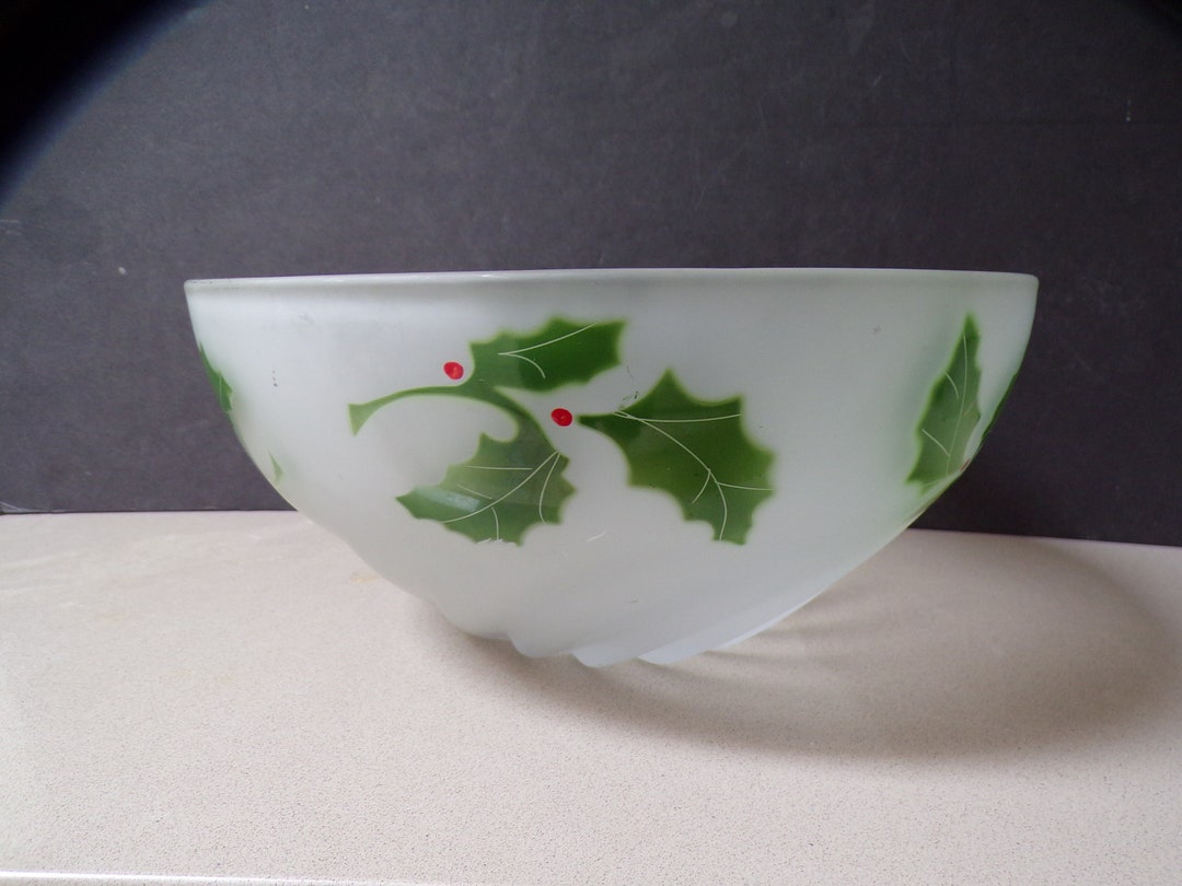 Federal Frosted Glass Holly and Berry Christmas Punch Bowl Etsy