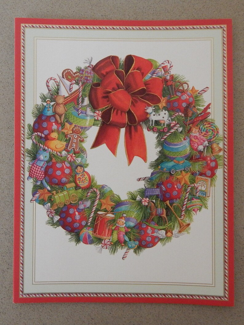 Caspari Christmas Greeting Cards Christmas Wreath 15 Cards Etsy