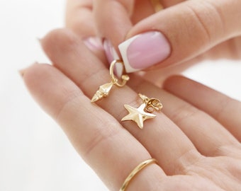 Gold Plated Starfish and Shell Hoops