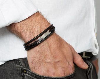 Gepersonaliseerde meerstrengige leren armband voor heren