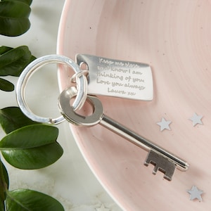 Gepersonaliseerde zilveren boodschap sleutelhanger, zilveren boodschap, aangepaste sleutelhanger, gegraveerd bericht, gepersonaliseerde sleutelhanger, sleutelhanger, heren sleutelhanger,
