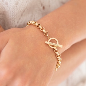 Gold Silver Personalised Rolo T Bar Charm Bracelet