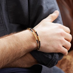 Men's Gold Plated Morse Code Leather Wrap Bracelet, Personalised Secret Message