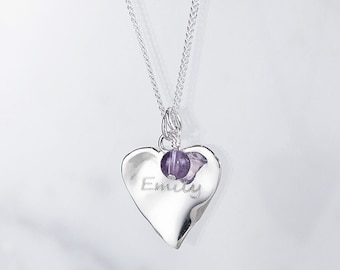 Personalised Birthstone Silver Heart Necklace