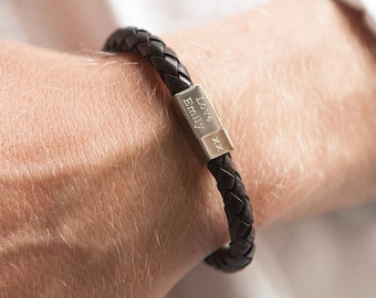 Mannen gepersonaliseerde vierkante lederen gegraveerde armband, aangepaste sieraden voor mannen, gepersonaliseerd cadeau voor mannen, gegraveerde armband voor mannen, echtgenoot cadeau