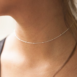 Silver Bobble Chain Choker Necklace, Delicate Chain, Dainty Jewellery, Layering Necklace