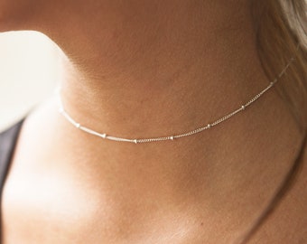 Silver Bobble Chain Choker Necklace, Delicate Chain, Dainty Jewellery, Layering Necklace