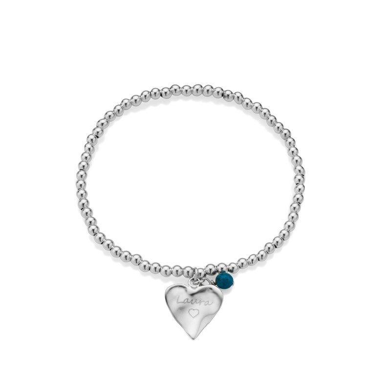 Gold Engraved Heart Charm Stretch Bead Bracelet image 2