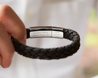 Bracelet homme noir personnalisé message secret gravé