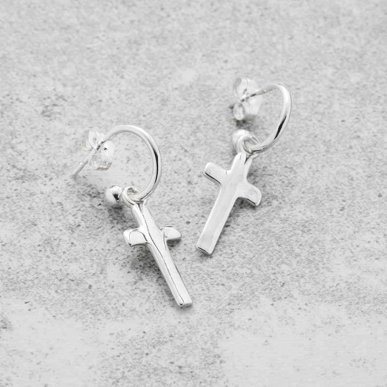 Silver Cross Earrings Cross Hoop Earrings Cross Earrings Etsy UK