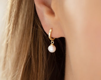 Mini Pearl Drop Huggie Earrings