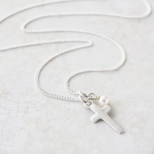 Silver Cross Necklace, silver cross pendant, organic cross necklace, girls cross necklace, small cross necklace, christening gift