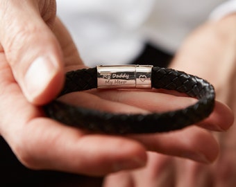 Men's personalised Silver Clasp Leather Bracelet