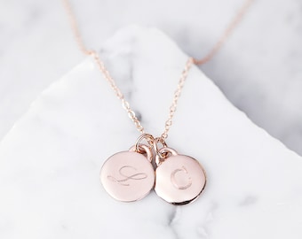 Rose Gold Double Initial Charm Necklace, Initial Necklace, Custom Necklace, Mothers Day Necklace, Mothers Day Gift, Gift for Mum, Mum Gift