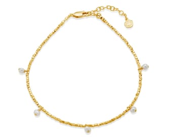 Silver or Gold Nugget and Pearl Anklet