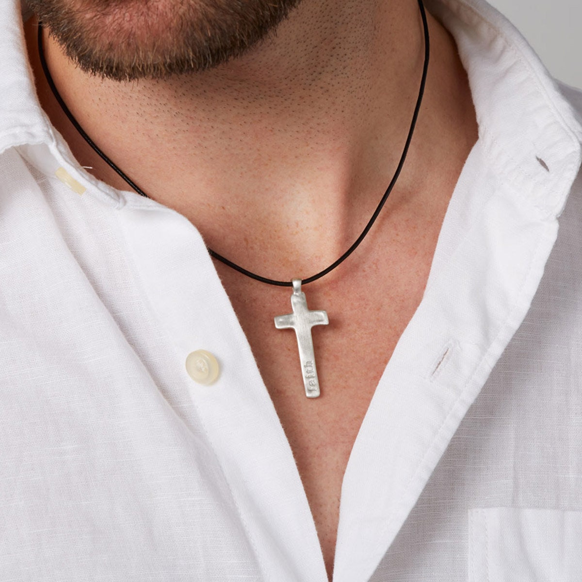 Mens silver sales cross necklace engraved