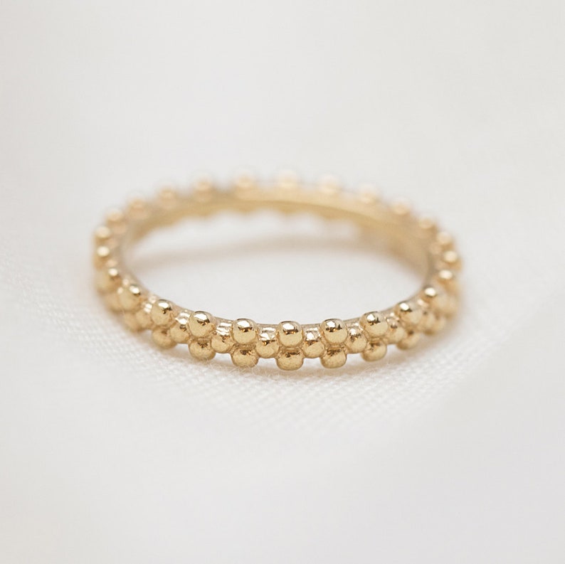 Silver Gold Beaded Stacking Ring Gold