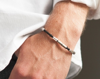 Men's Personalised Leather Morse Code Bracelet