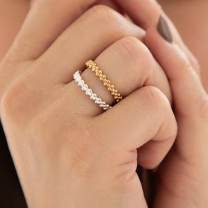 Silver Gold Beaded Stacking Ring image 1