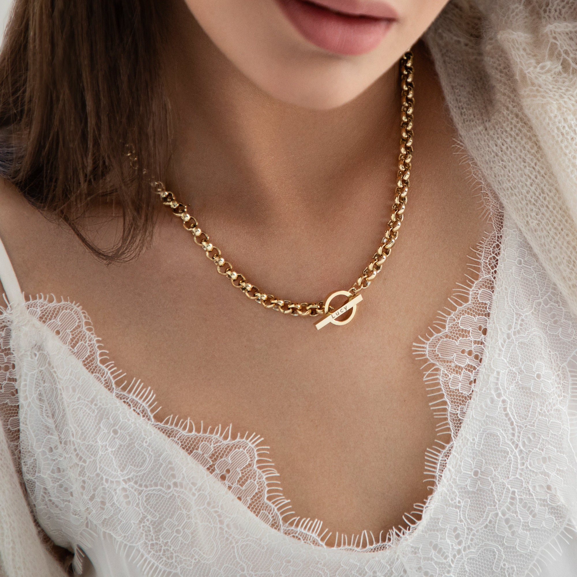 Personalised Heavy Rolo T Bar Necklace 